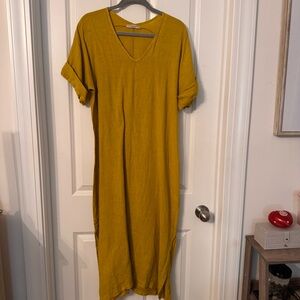 Francesca Bettini Dress 100% linen Italy size medium Mustard A00205